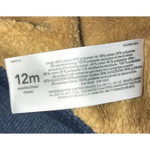 Carters Full Zip Soft Fleece Lined Blue Baby Hoodie Size 12 Months - Picture 5 of 8